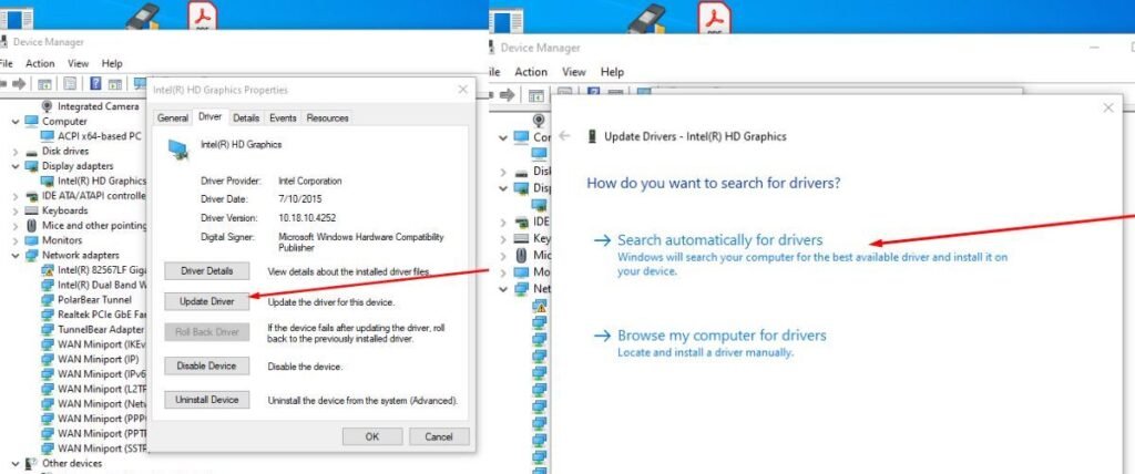 screenshot how to update drivers on Windows screen to solve laptop screen flickering